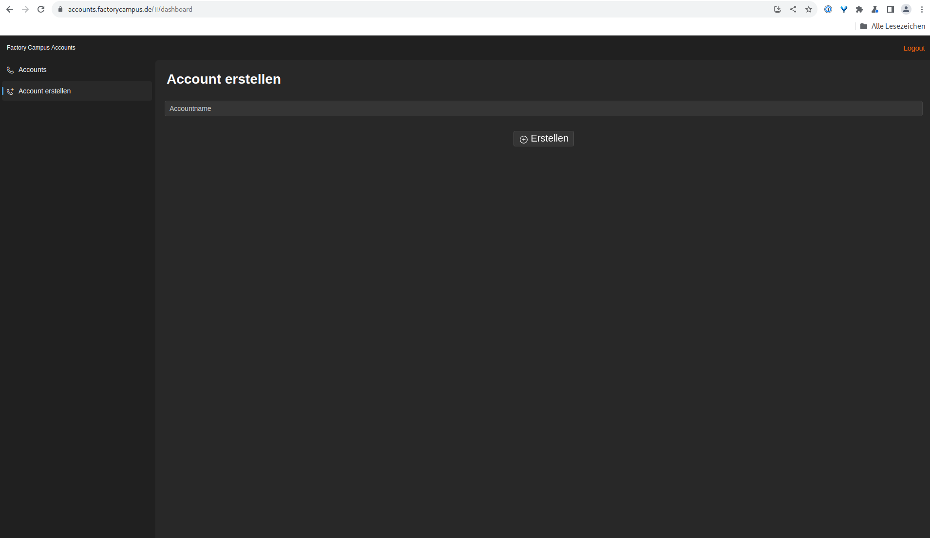 Screenshot eines Formulars zum User erstellen