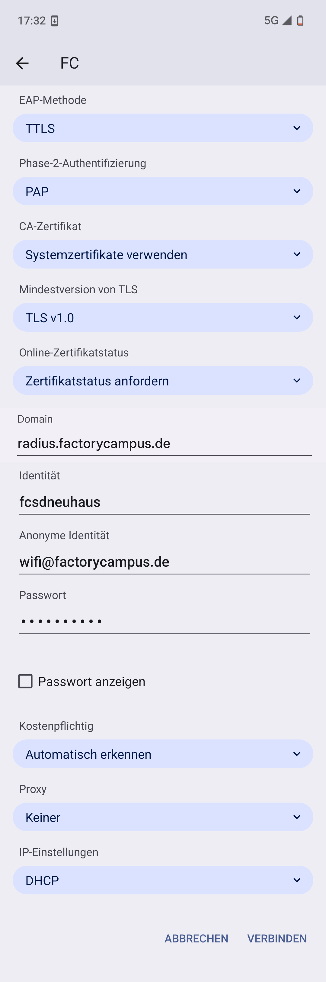 Netzwerkeinstellungen Screenshot