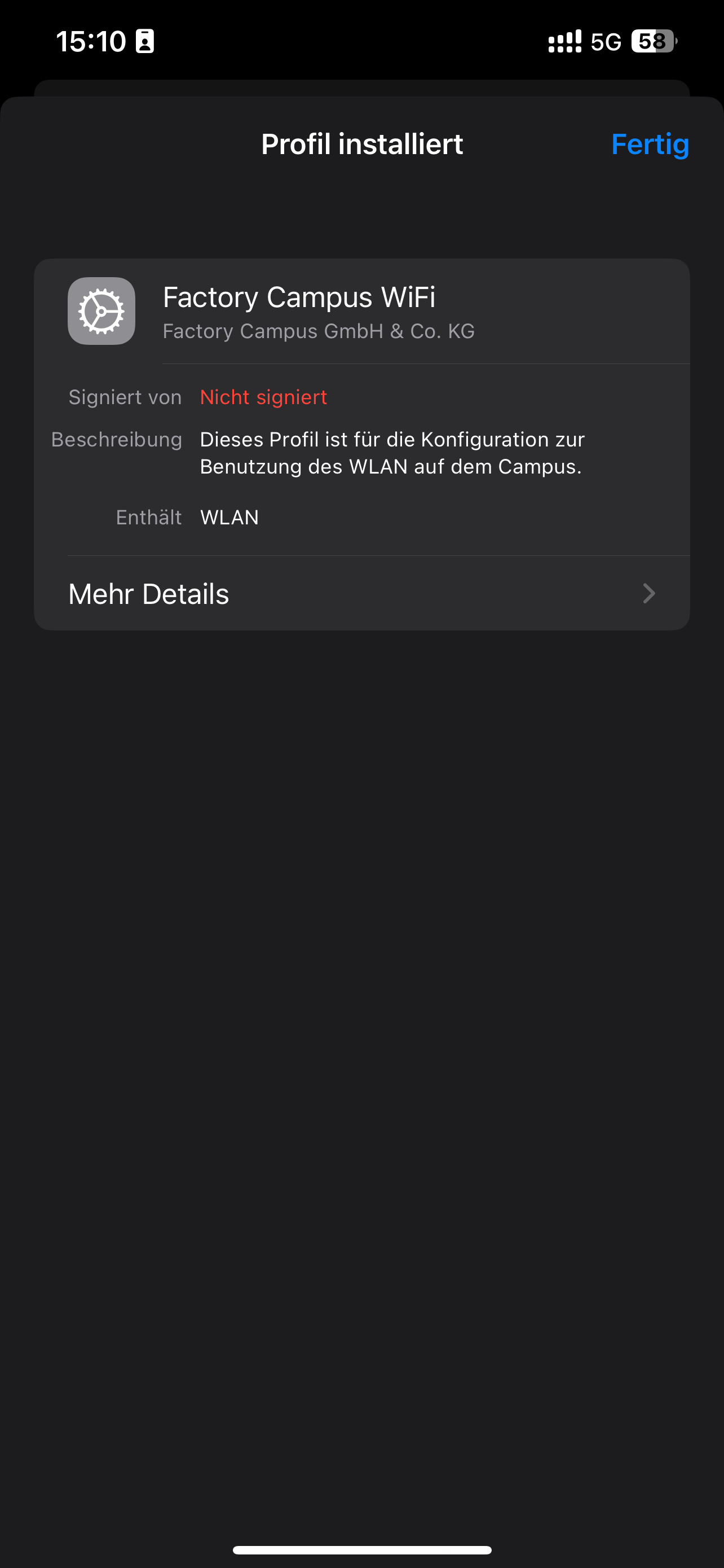 &ldquo;Profil Installiert&rdquo;