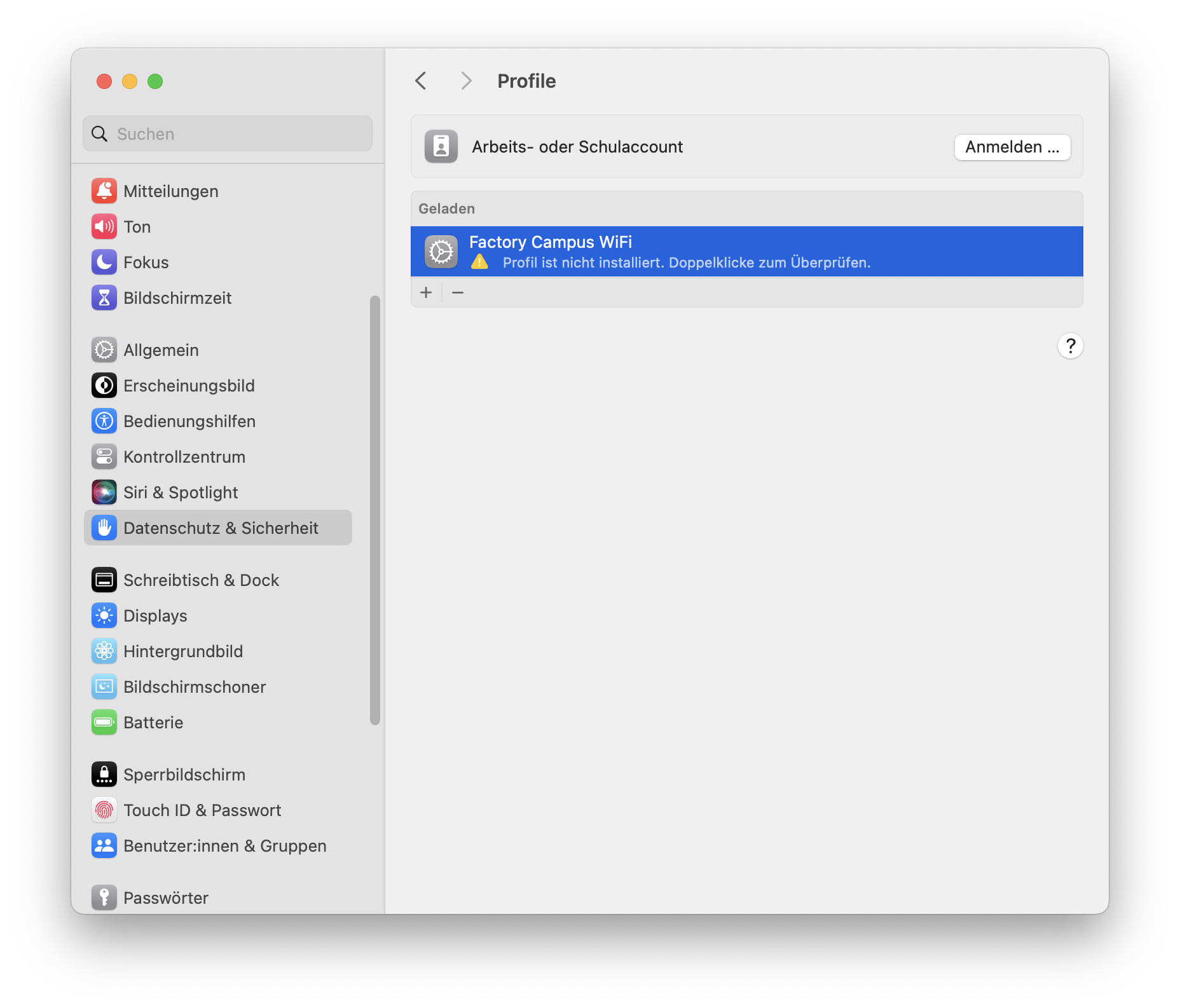 Screenshot von den macOS Systemeinstellungen